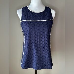 Duffield Lane Blue and White Embellished Fitted Tank Top